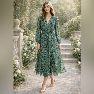 Zara Printed Midi Long Sleeve Floral Dress L